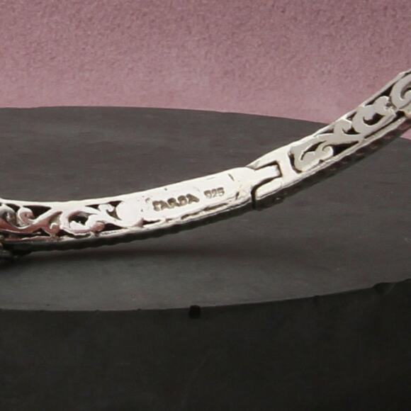 sarda sterling silver beaded scroll hinged bangle bracelet size 8in - Picture 3 of 3